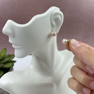 LUC 925 Silver Light Pink Pearl Stud Earrings Women Jewelry